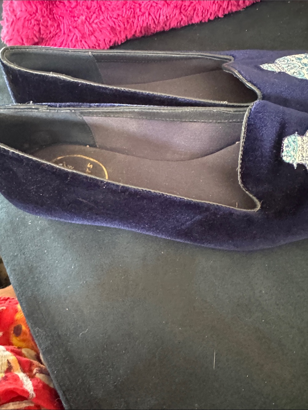 Jack Rogers Navy Velvet Loafers with Embroidered Vase Motif - Picture 3 of 6